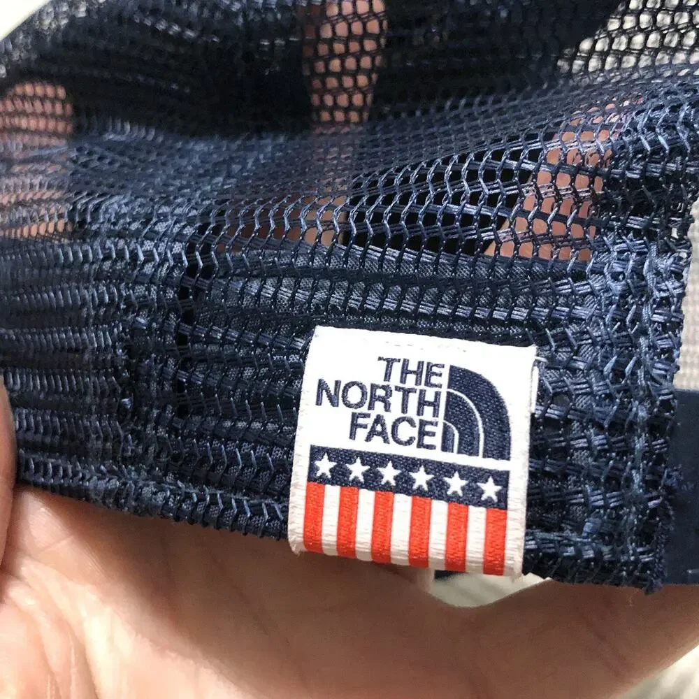 USA Trucker Hat The North Face Snap Strap Cap Mesh Blue Screen Printed Patriotic